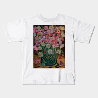 Some mixed flowers painted in a turquoise and gold vintage style vase Kids T-Shirt